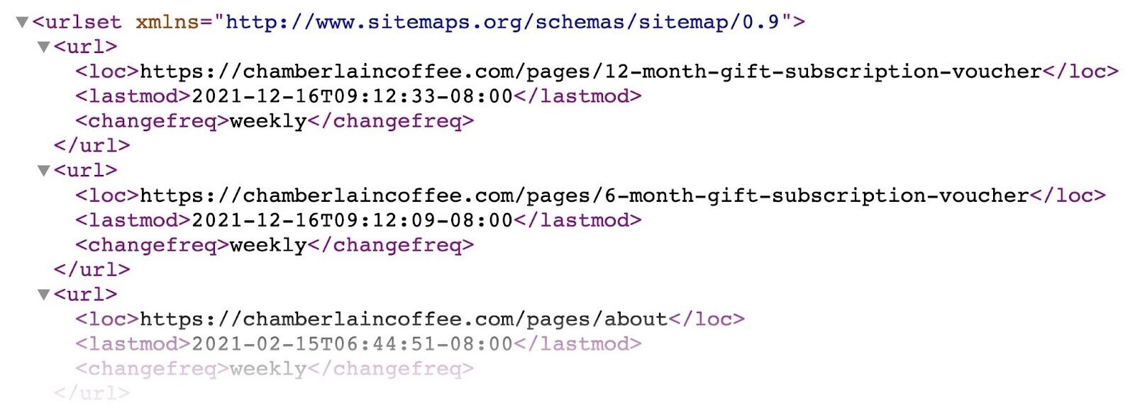 XML website 网站地图 example