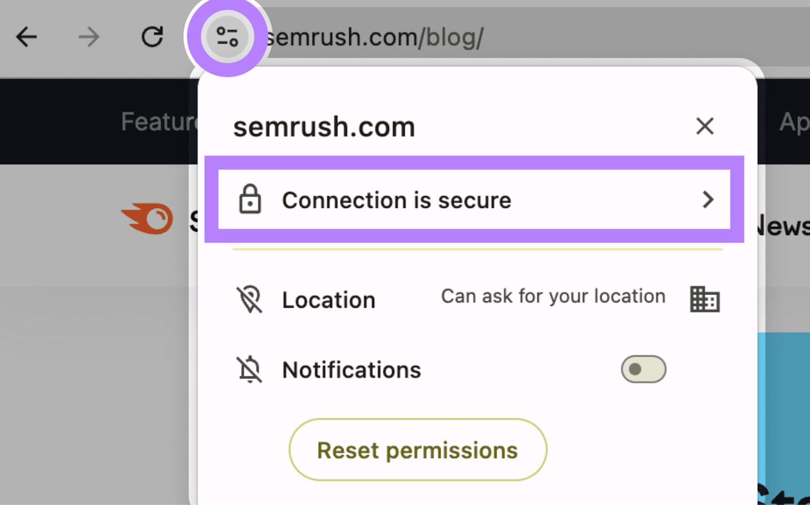 A pop-up in Google Chrome showing that 