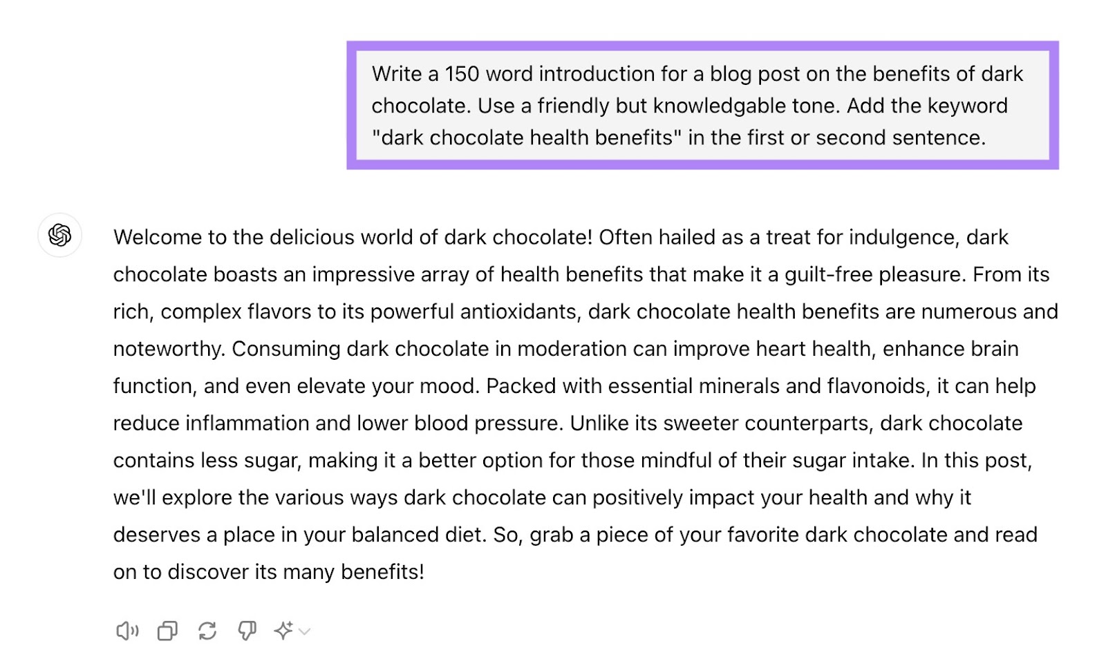 A prompt on N.聊天,聊天 to write an introduction for a blog post on the benefits of dark chocolate.