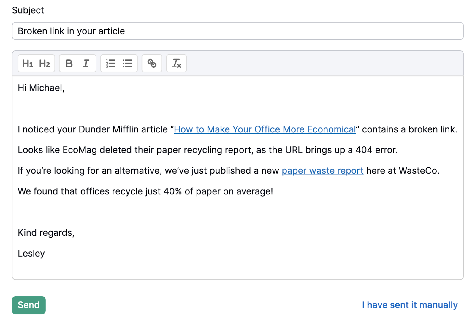 email example written in 链接构建工具 says