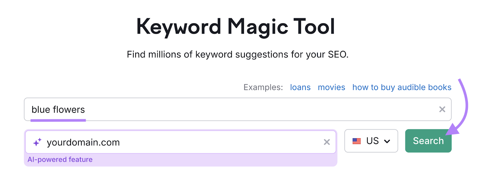 keyword和domain 是 entered into the tool