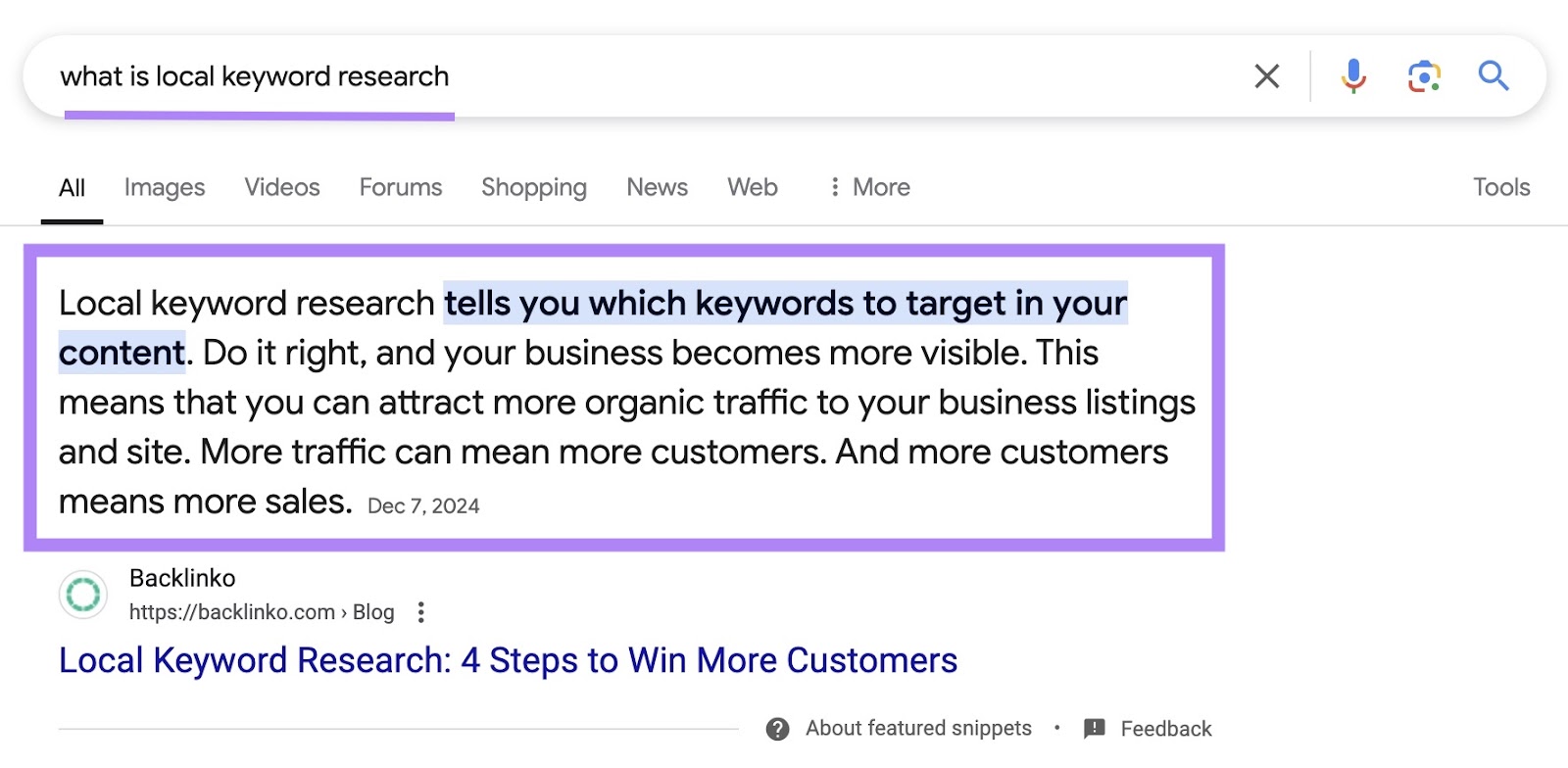 Google SERP for the term 