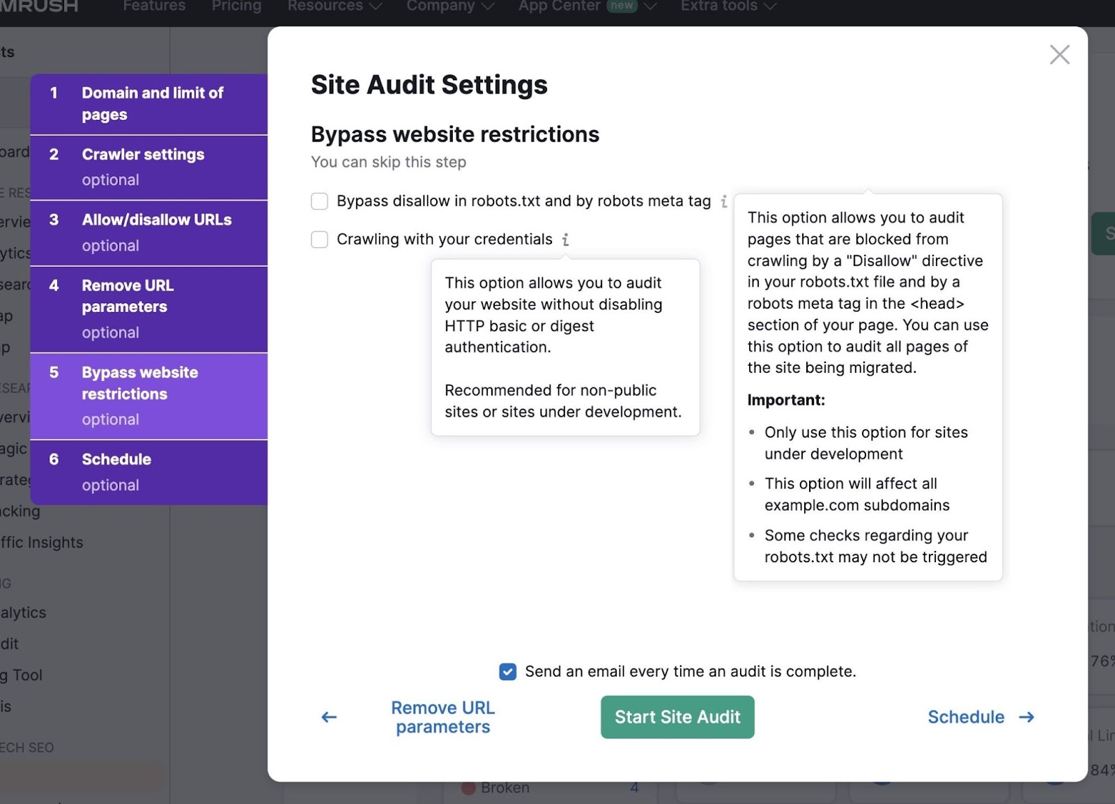 Bypass website restrictions settings page on 现场审核 to bypass disallow in robots.text or crawl with your credentials.