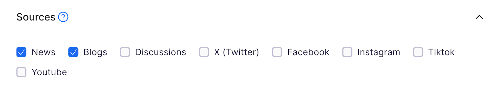 Sources selection showing '新闻 '和'博客' checked