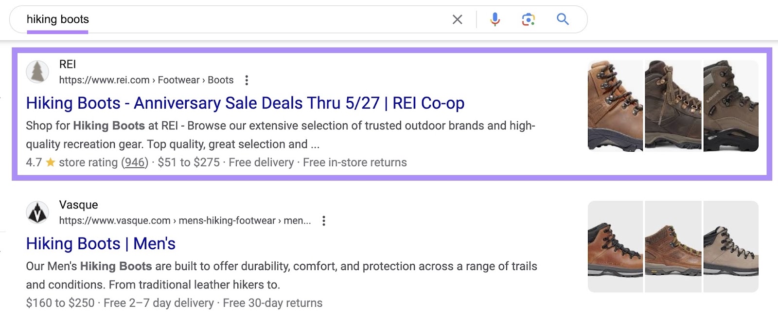 Google SERP for the term