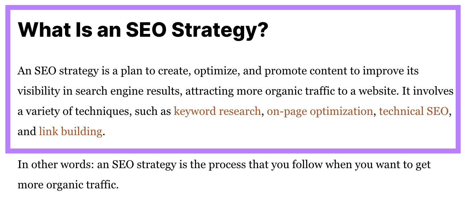 该source page and section of a featured snippet with the question formatted as the heading with the answer to the question directly below.