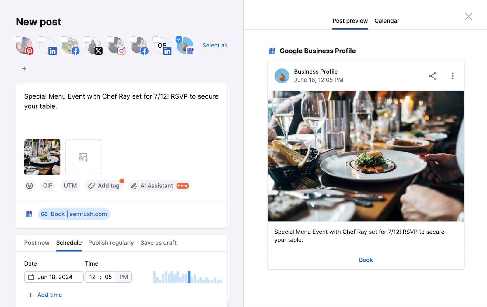 create a google business profile post in Semrush社会