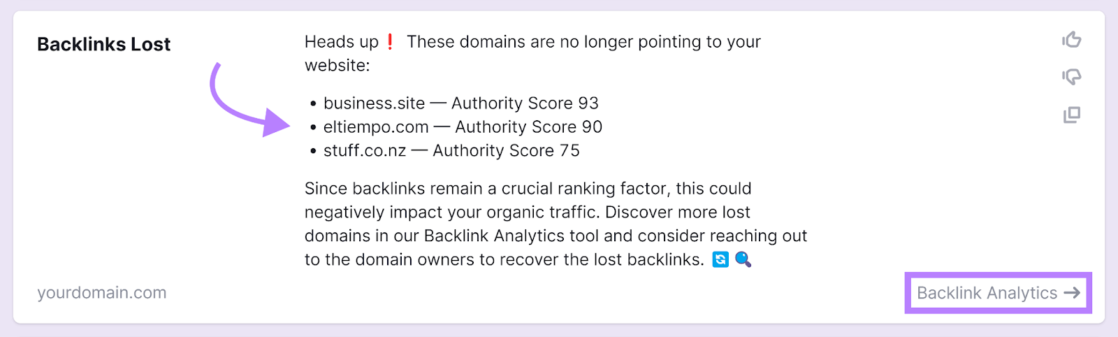 反向链接 Lost suggestion by Semrush副驾驶 AI