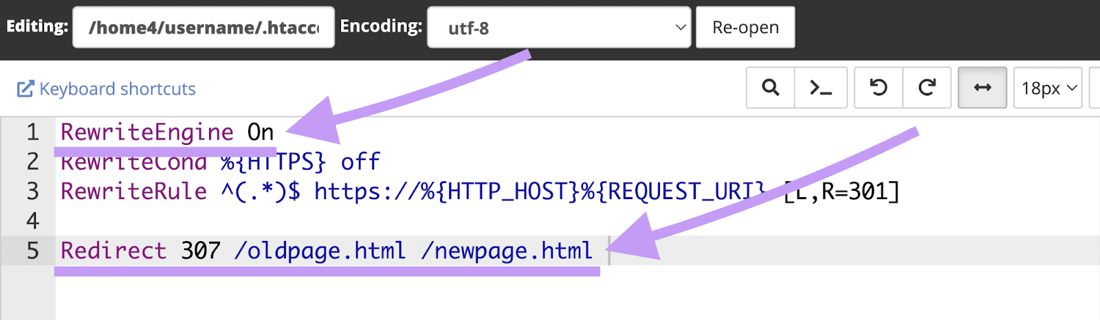 Adding the redirect code to the .htaccess文件