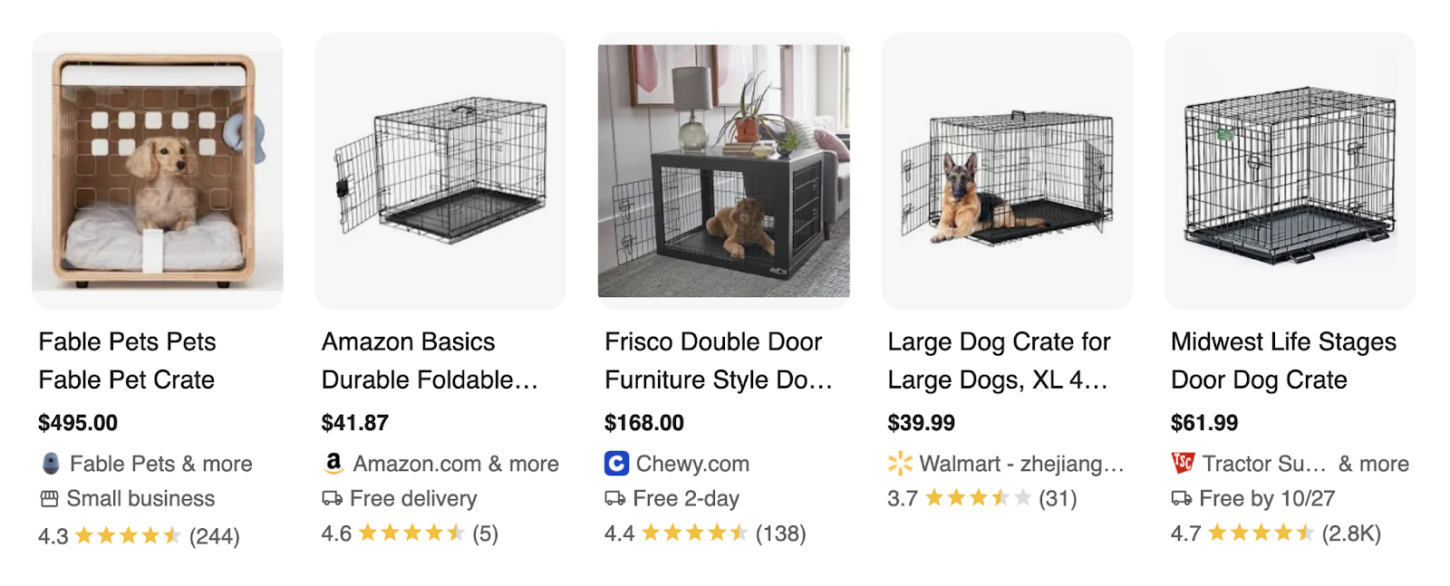 products listed on the serp include price, supplier, delivery or business info, 和 star ratings