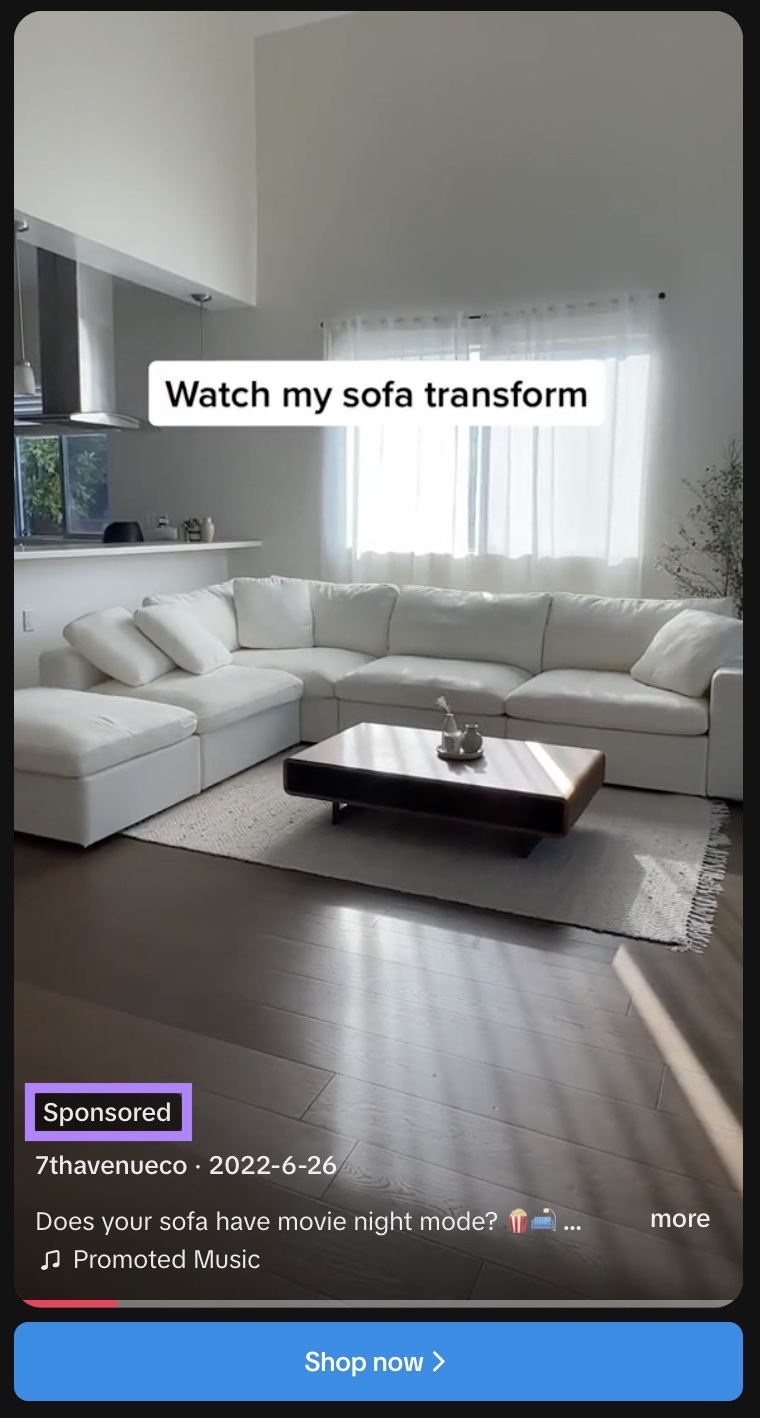 TikTok ad by 7th avenue appearing on the 