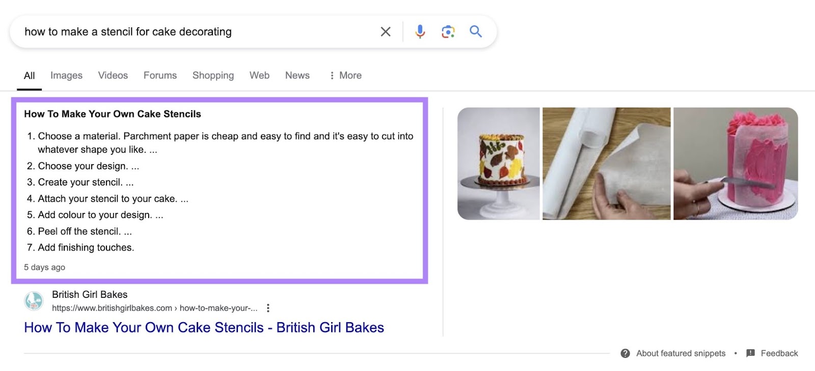 Google SERP for the term 