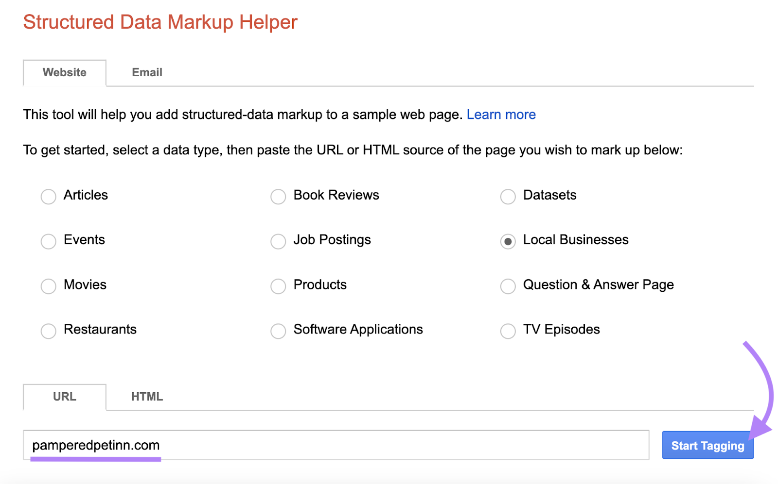 url entered into the 结构化数据标记 helper