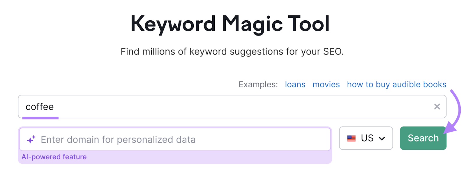 搜索 for coffee in keyword magic tool