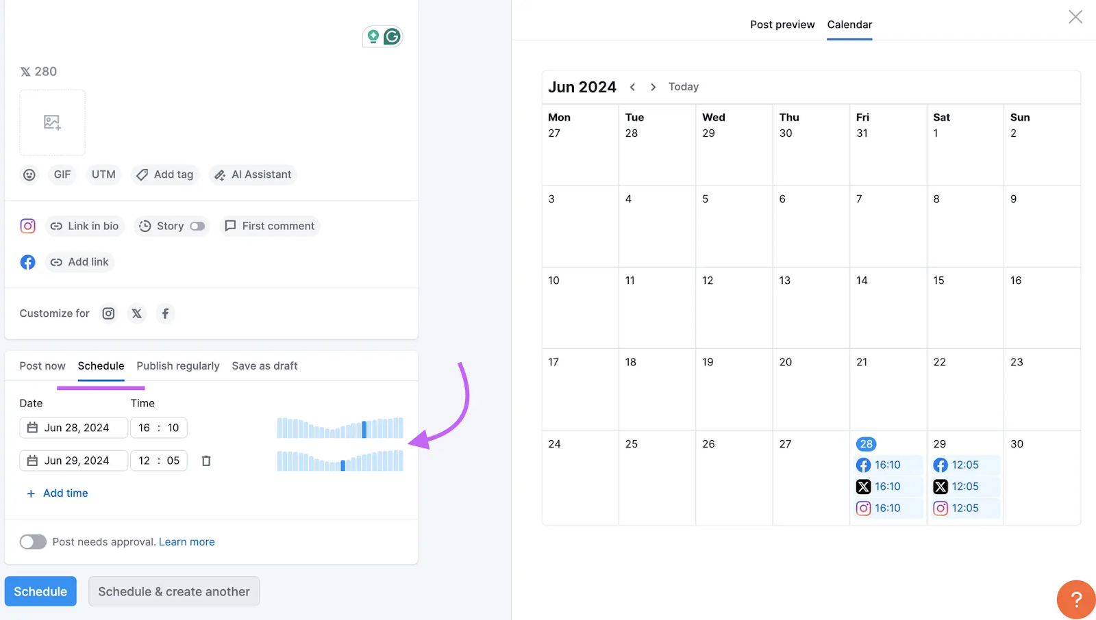 How to schedule a post in 社交海报