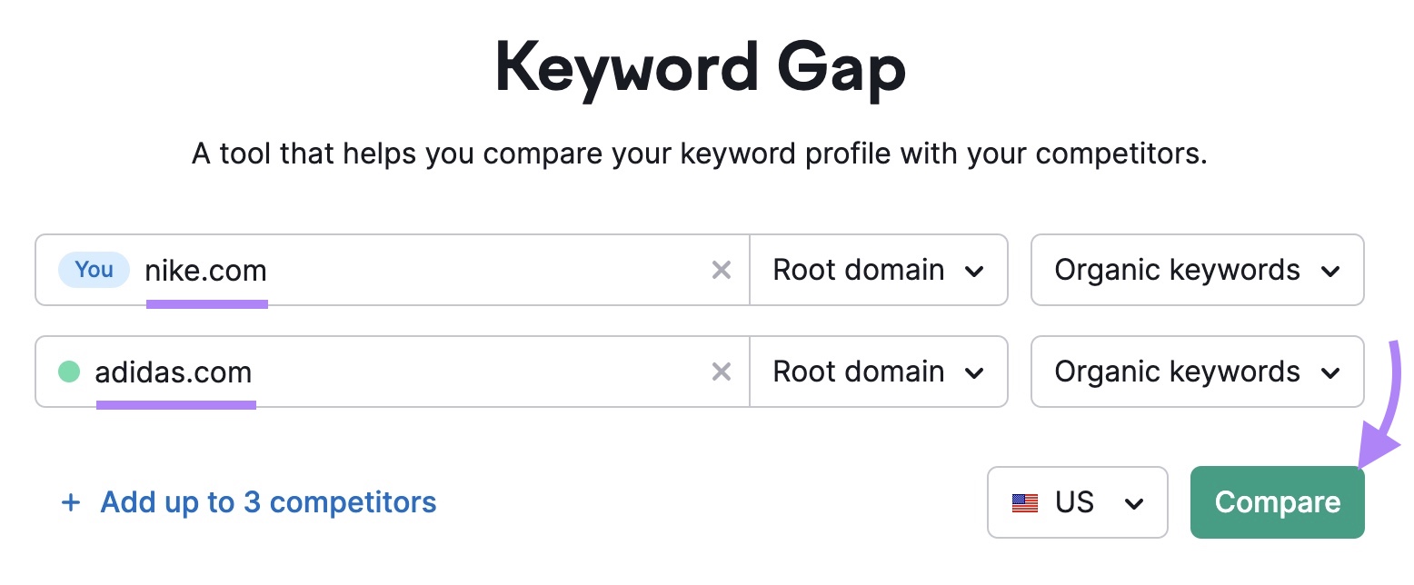 关键词差距 tool start with two competing domains entered and 