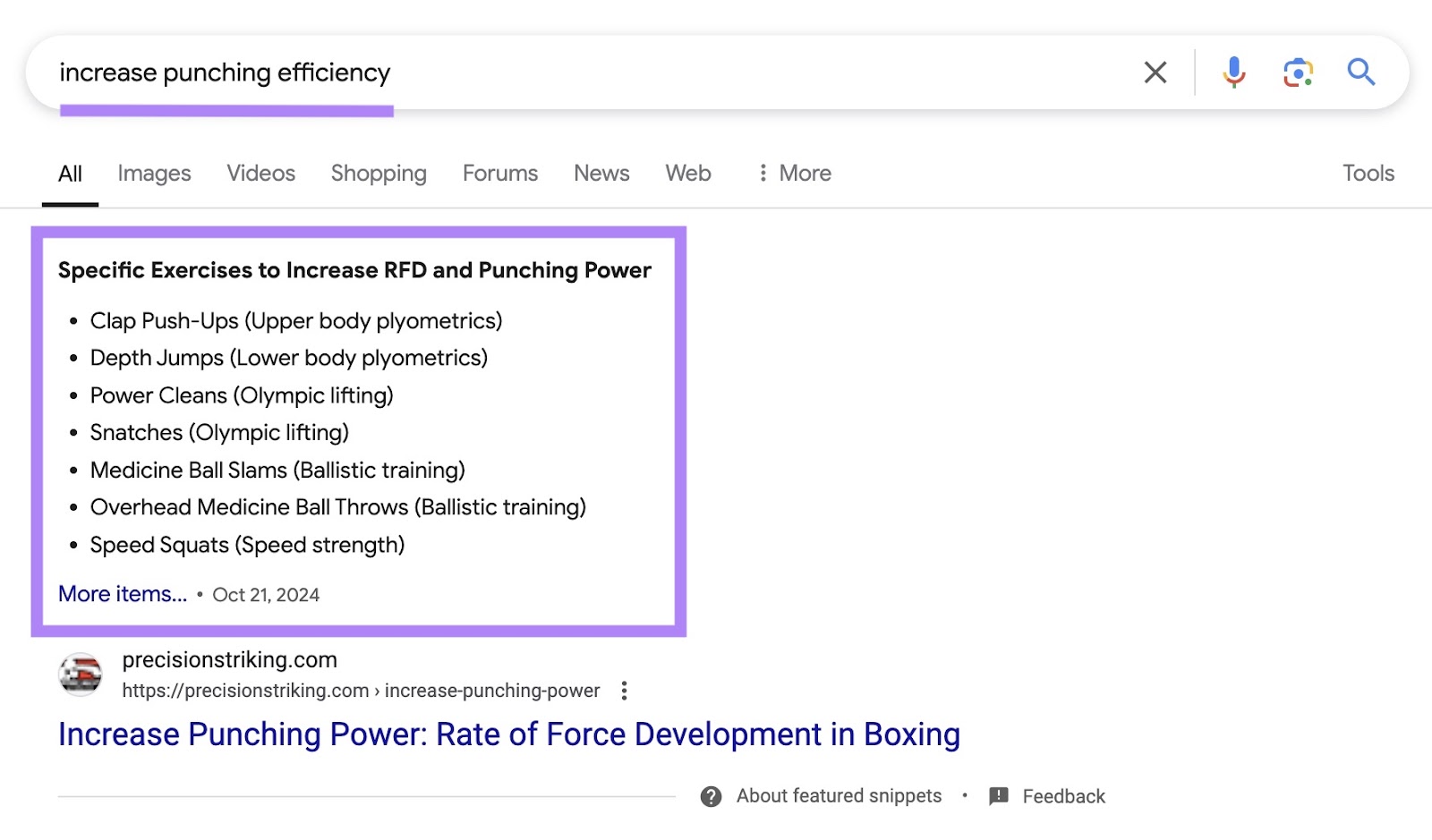 Google SERP for the term 