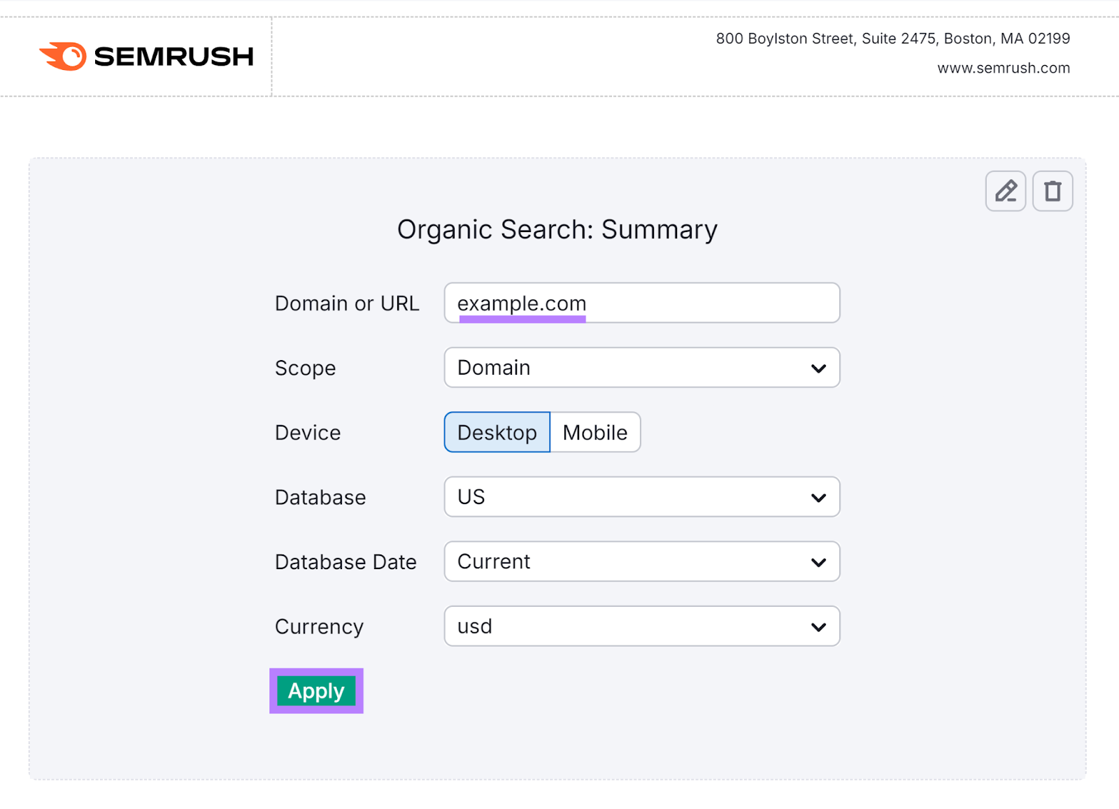 Widget settings configuration with domain entered和申请 button highlighted