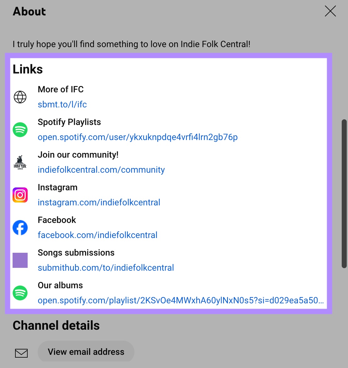 YouTube profile