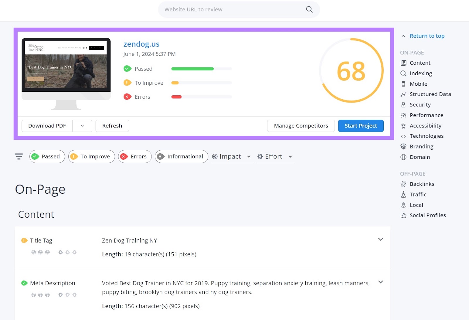 A site score out of 100 on 沃兰克 along with suggestions for improvement.