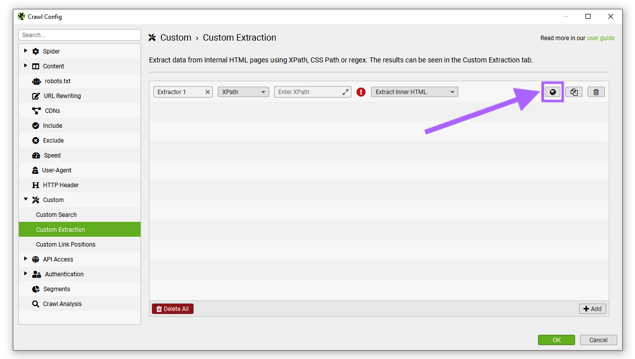 XPath step in 尖叫青蛙 allows you to setup a custom extraction.