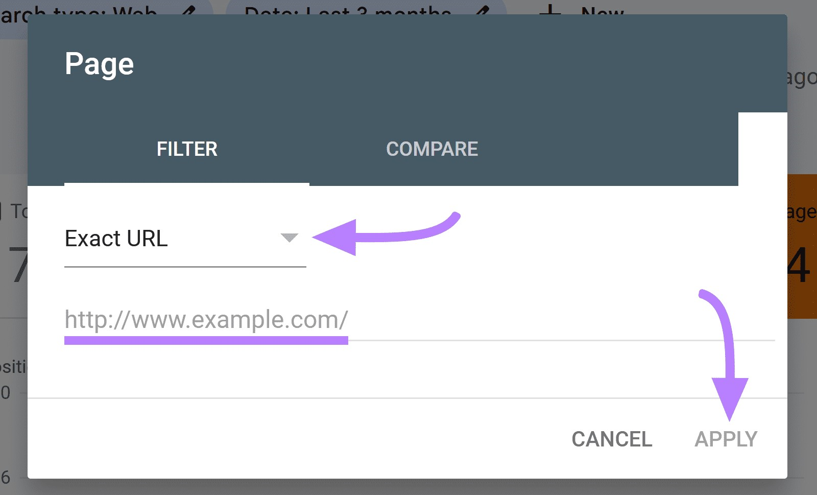 “Exact URL” selected from the drop-down and