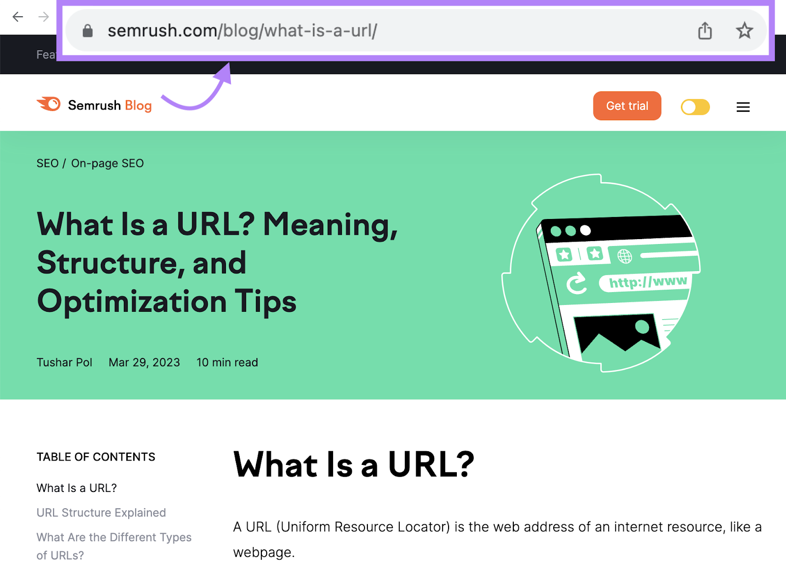 The 网址 for a blog post reads 