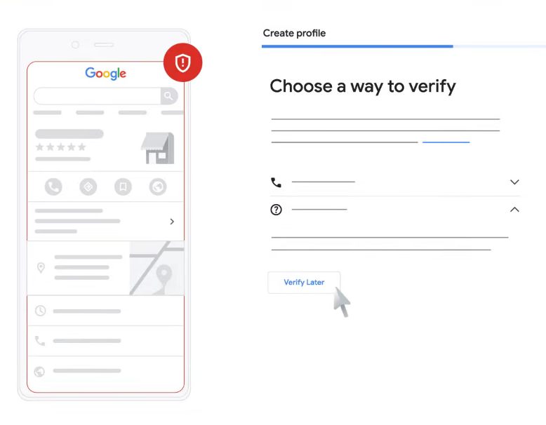 The screen to verify your Google Business Profile before you can officially add your business to 谷歌地图.