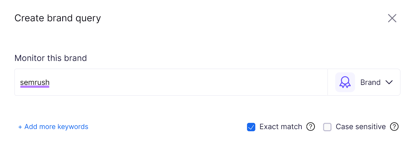 Create brand query form with brand name entered和highlighted