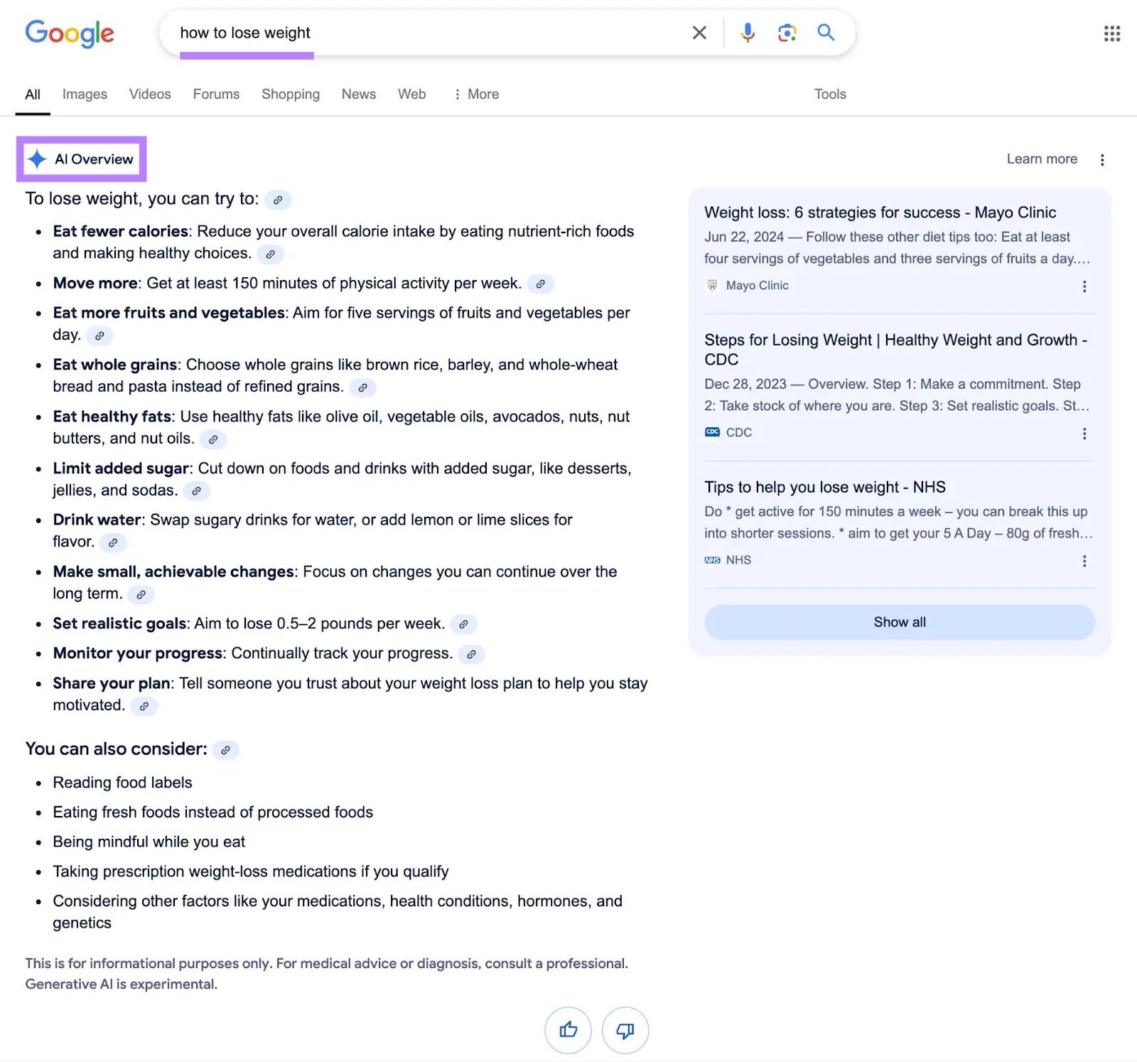 Google SERP with 