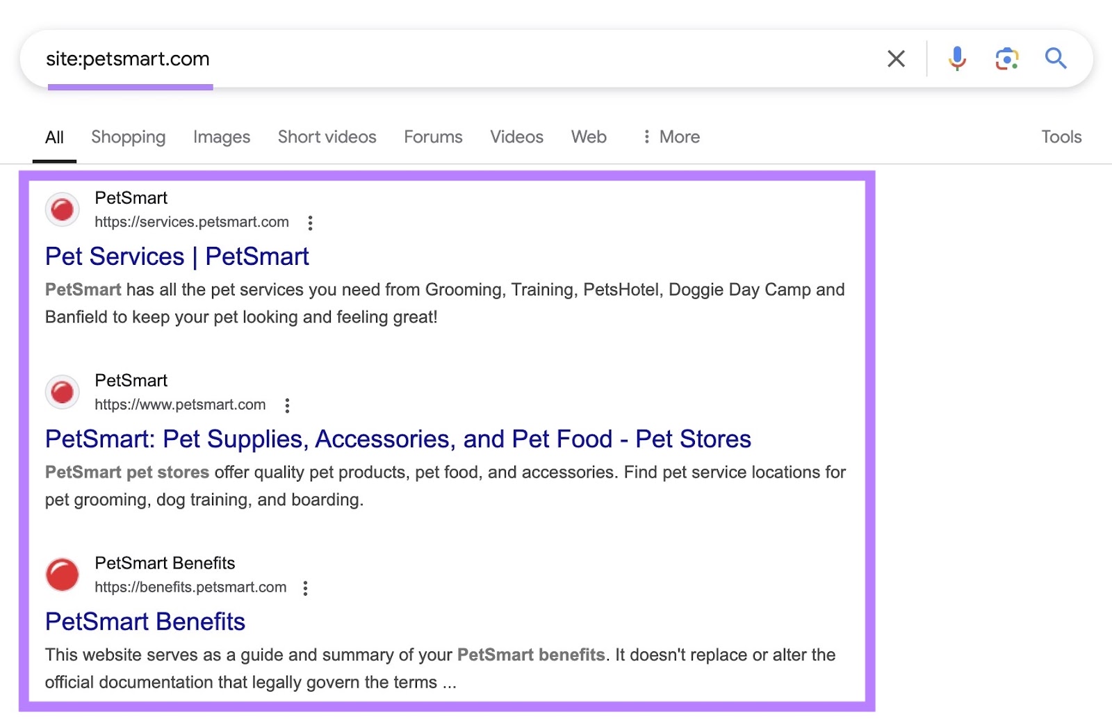 Google SERP with 