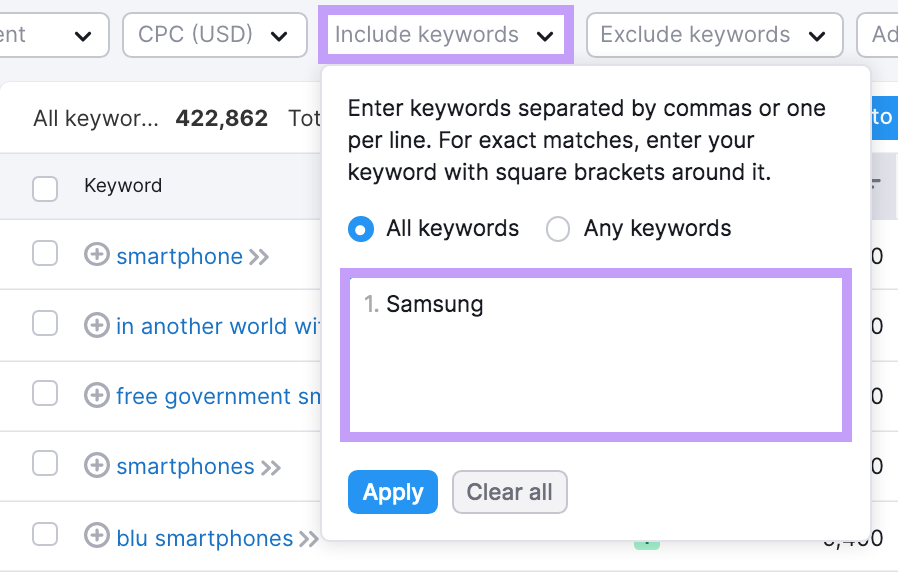 Keyword magic tool