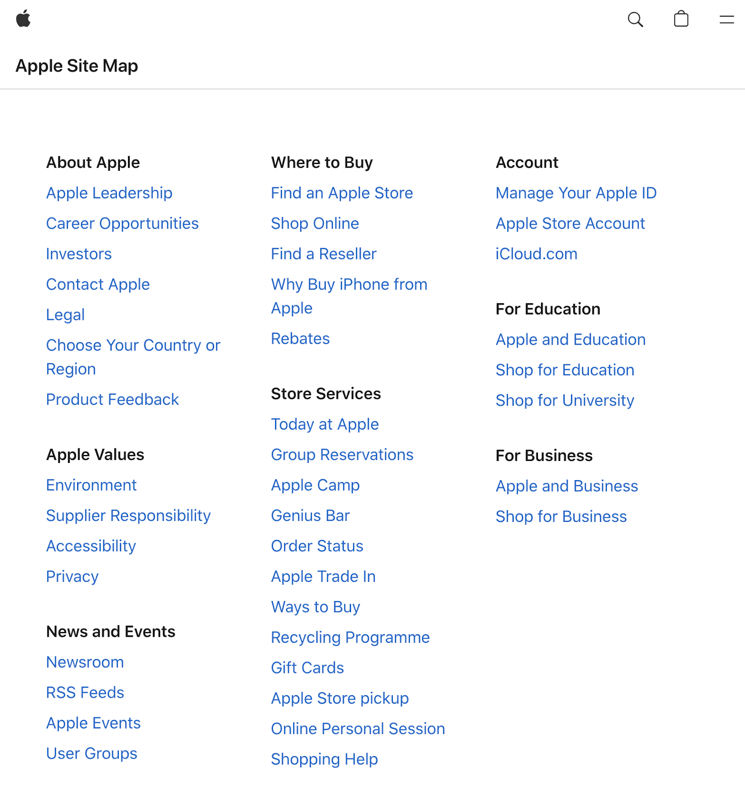 Apple’s HTML站点地图