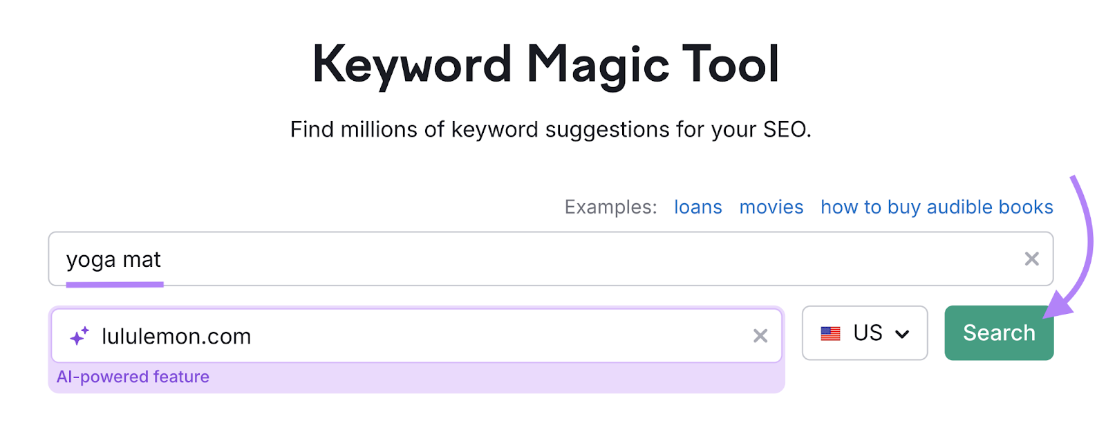 keyword和ecommerce domain are entered into the tool