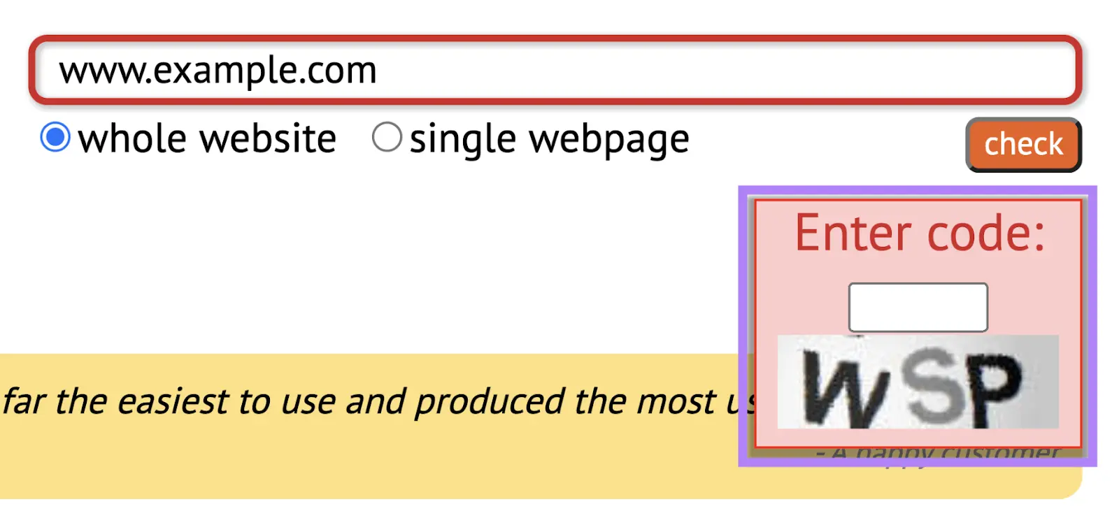 Security code pop-up in 死链接检查器 tool