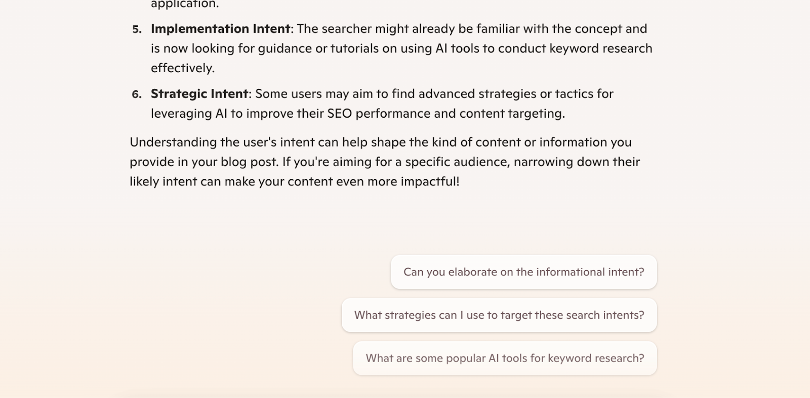 副驾驶 interface providing insight into the 搜索意图 for a keyword along with suggested follow-up prompt ideas.