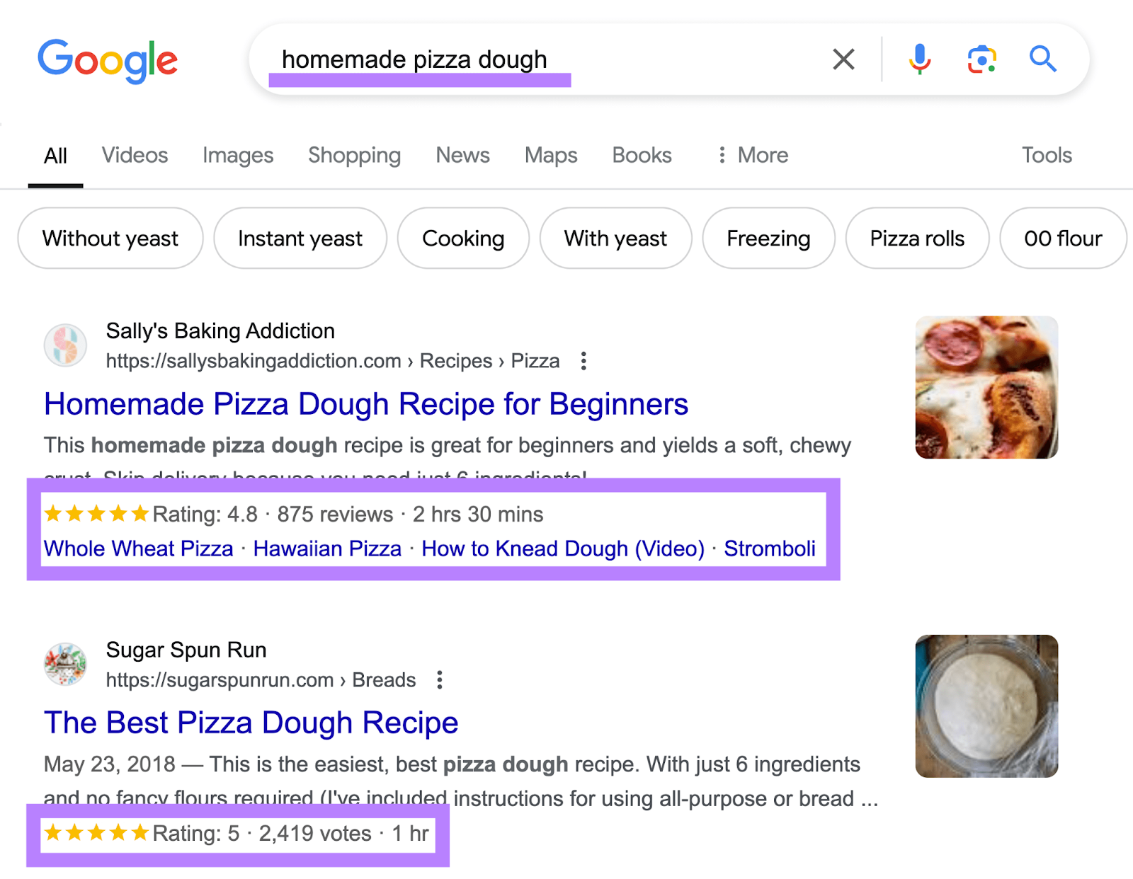 rich results for the search 