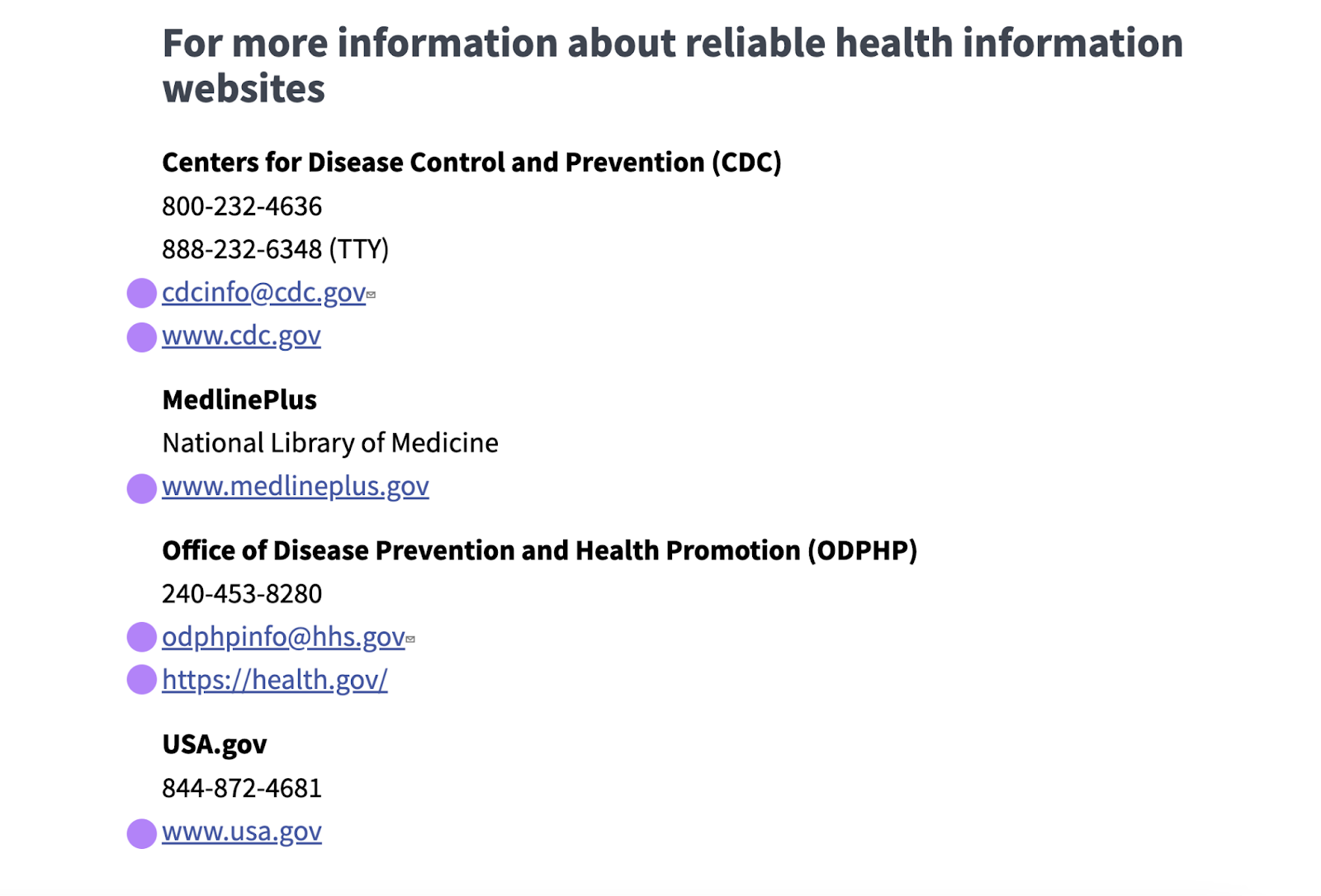 naked links like www.medlineplus.gov and www.cdc.gov appear written in 他们的 full URLs