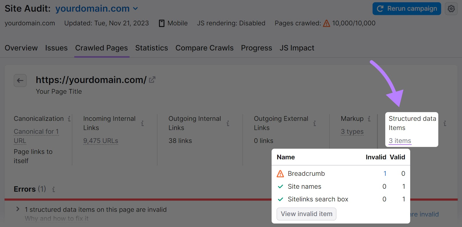 Structured data items issues in 现场审核 tool