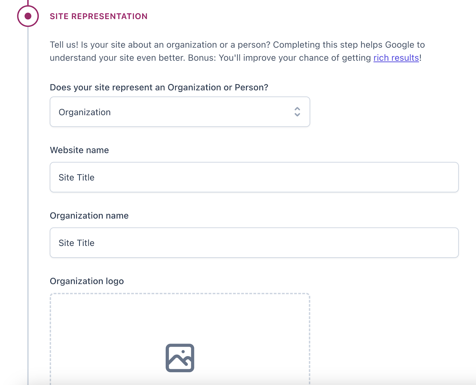 地盘代表 asks for website name, organization name, and logo