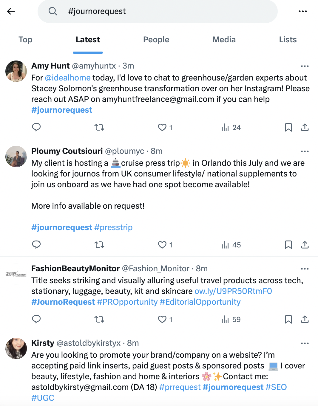 X (Twitter) search results showing the search bar with 