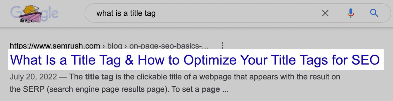 title tag, or the blue clickable link, in SERP的 is highlighted.