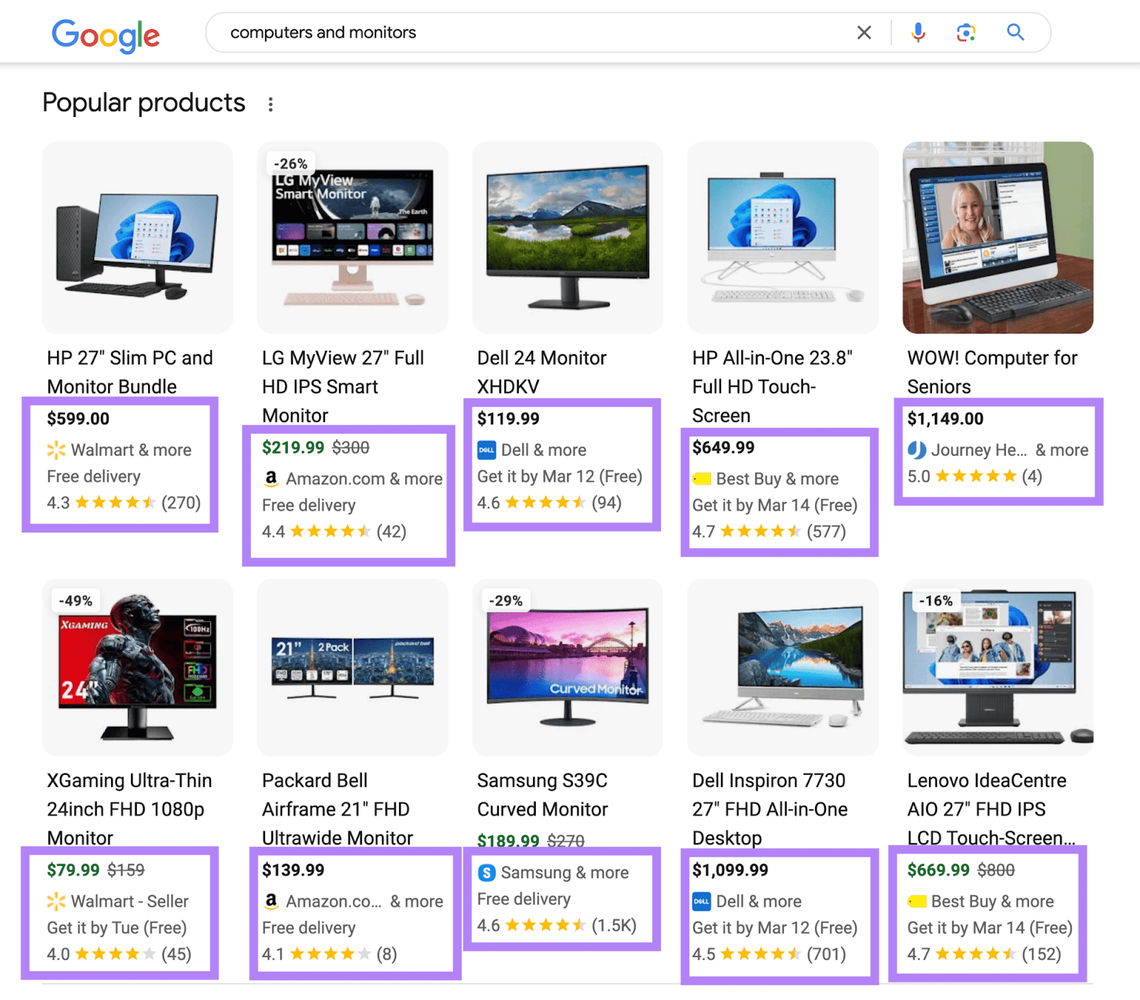 产品s with more information listed in Google search results