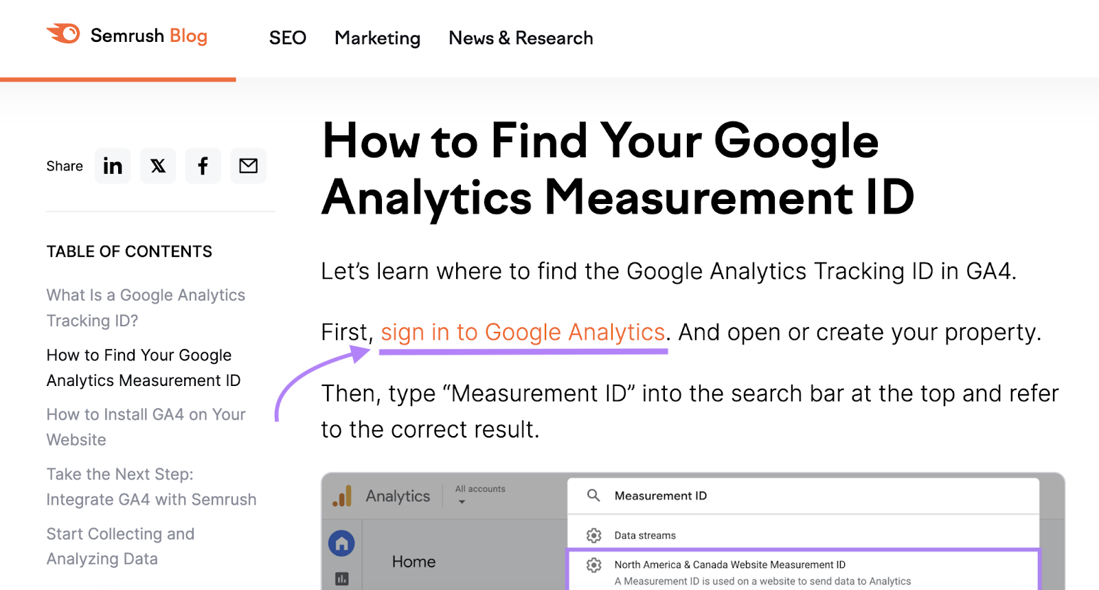 Semrush blog post has outbound link that says 