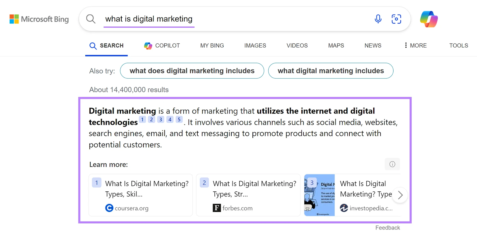 Microsoft 必应 SERP for the keyword