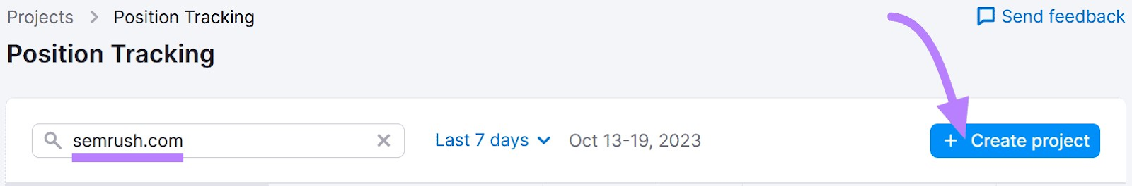 “+创建项目” button highlighted under 位置跟踪 tool