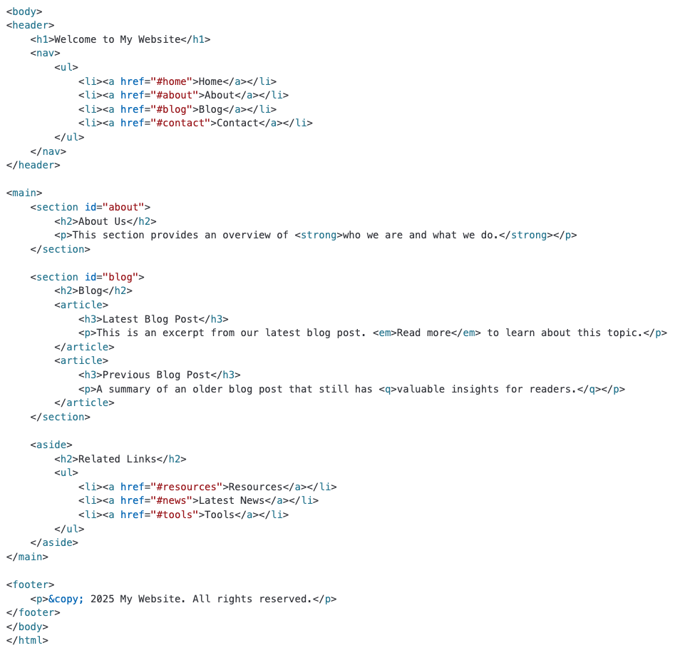 Semantic HTML标签 for text are added to this example.