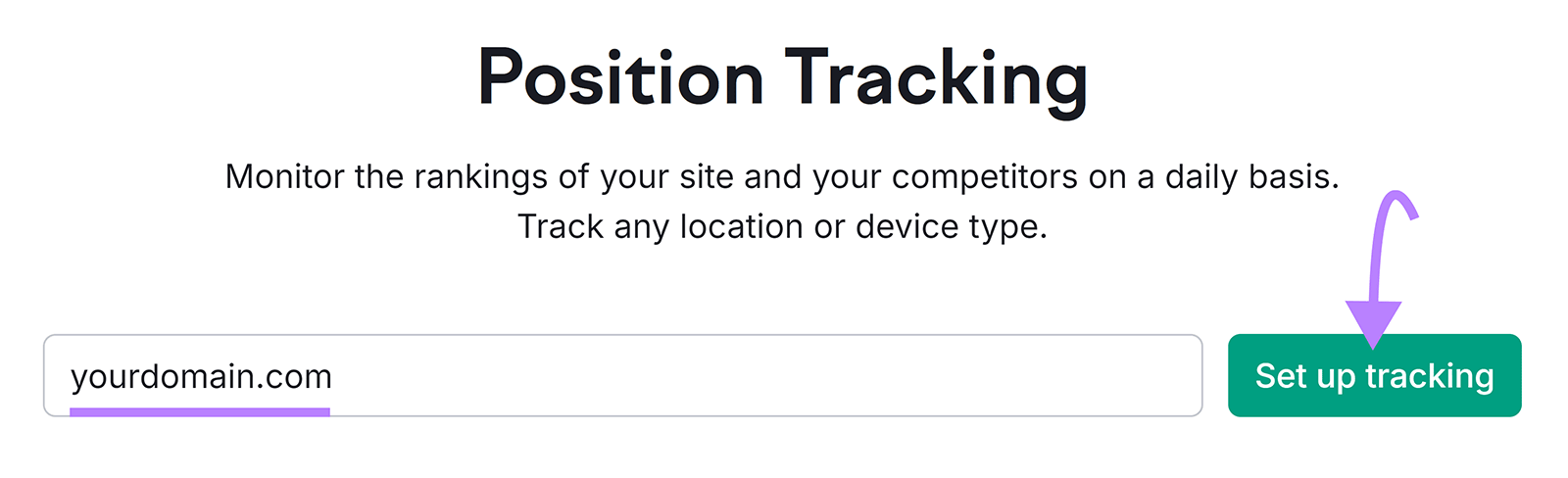 位置跟踪 tool start with domain entered and arrow pointing to Set up tracking button