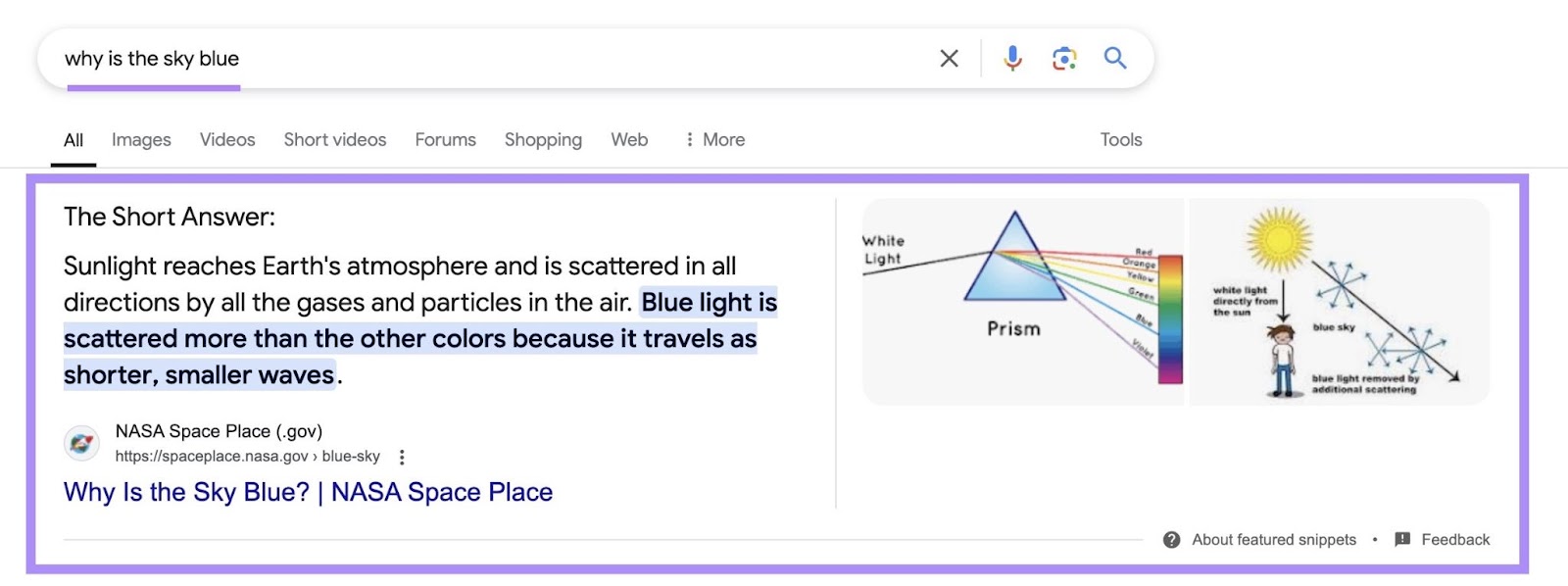 Google SERP with the 精选片段 highlighted for the term 