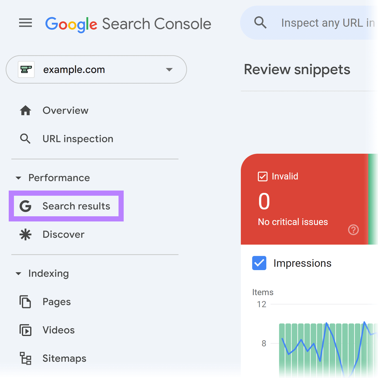 谷歌搜索控制台 dashboard with 搜寻结果 menu option highlighted